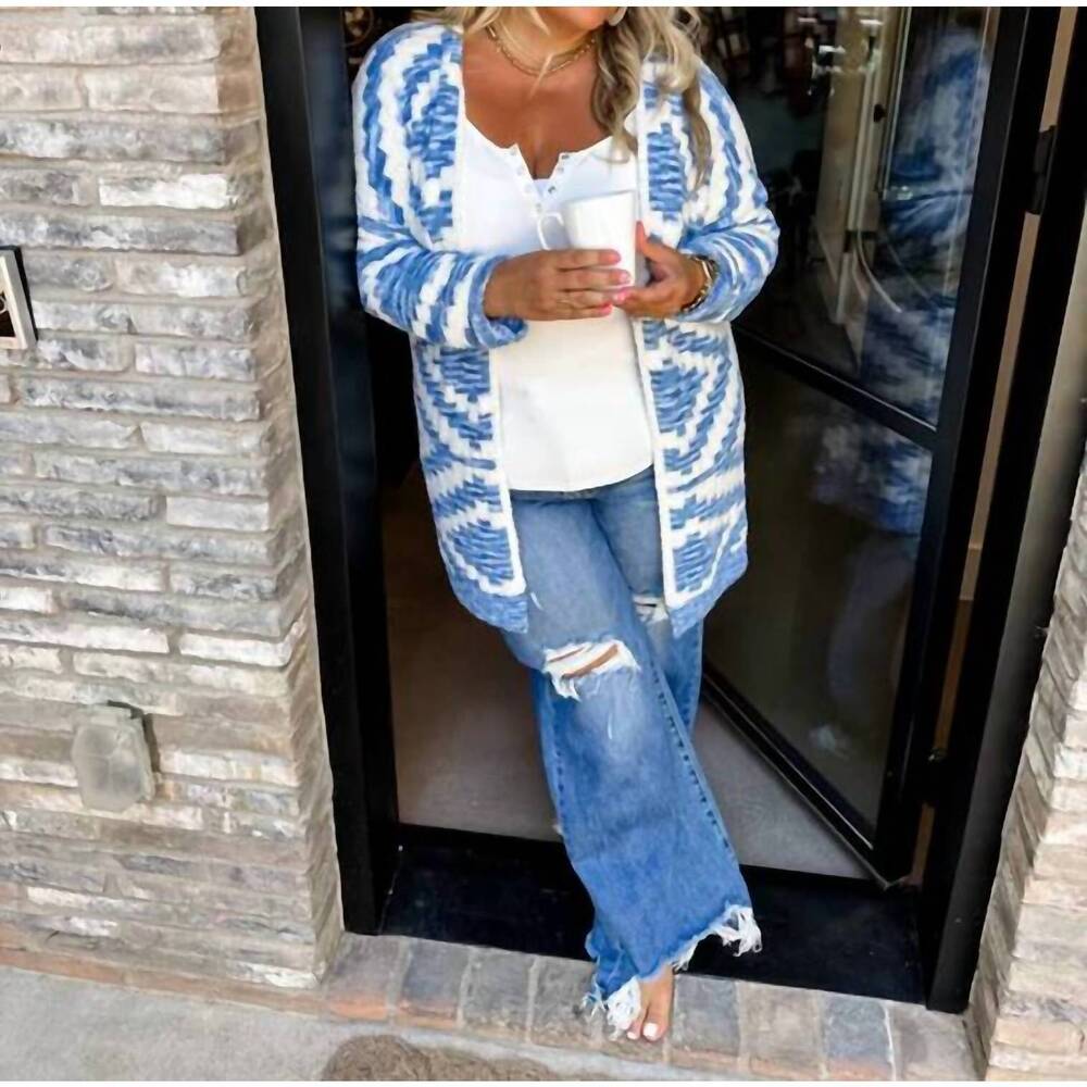 NEW BLAKELEY aztec cozy cardigan in blue - Picture 4 of 4